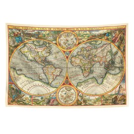 CoolChange Large Tapestry with Historical World Map | Zodiac Sign Constellations | Peter Kaerius Double Hemisphere World Map | World Map | 165 x 120 cm