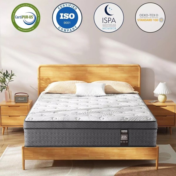 KOW 14" Spring Hybrid Mattress Twin Memory Foam Fiberglass Free