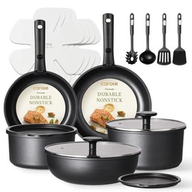 CAROTE 19Pcs Pots and Pans Set Non Stick, Cookware Set Detachable Handle, Nonstick Induction Kitchen Sets Non Stick with Removable Handle, RV Cook Ware, Oven Safe, Black