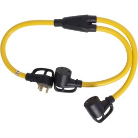 30 Amp RV Splitter Adapter,RV Y Adapter Cord 30 Amp to (2) 30 Amp, NEMA TT-30P to (2) NEMA TT-30R, Male Plug to Female Receptacles for Travel Trailer, UL/ETL Certified Yellow