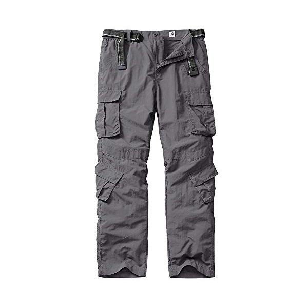 linlon Men's Outdoor Quick-Dry Lightweight Hiking Mountain Cargo Pants with 8 Pockets,Grey,34