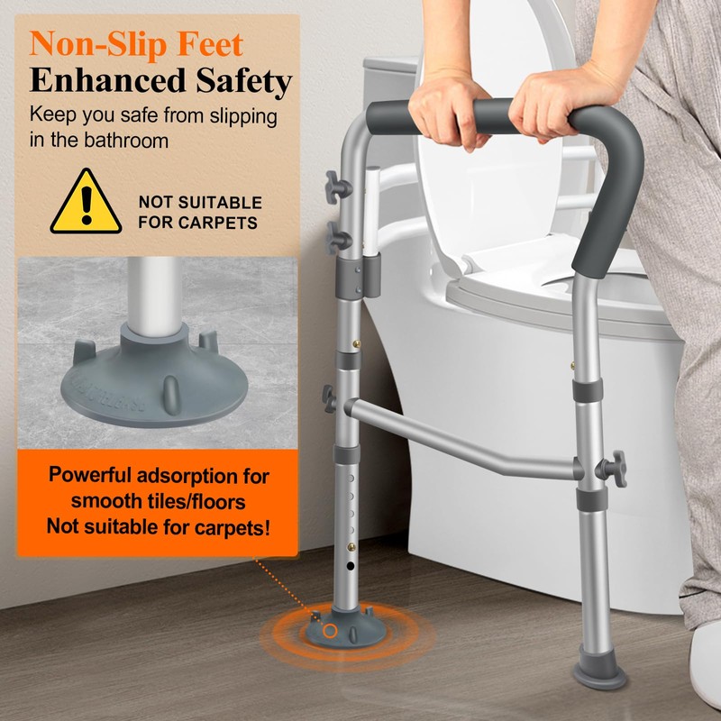 DePango Toilet Safety Rails, Adjustable Handicap Toilet Seat with Handles