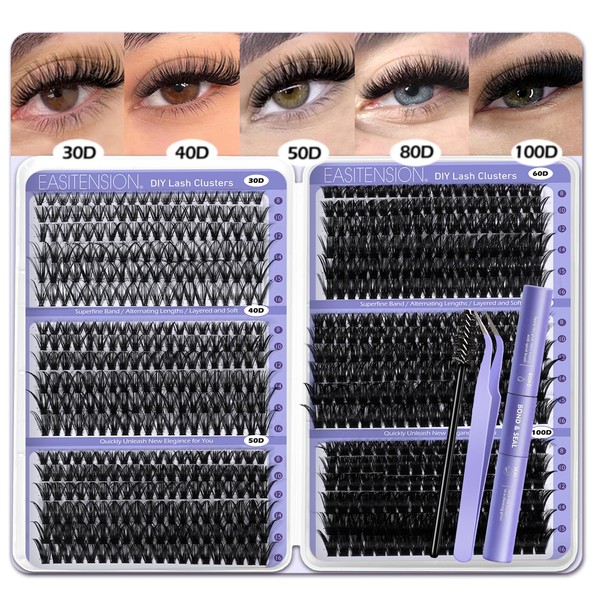 DIY Lash Clusters Kit 30-100D Volume Eyelash Extension Kit 8-16mm