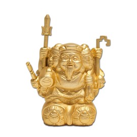 Kodai-ji Entoku-in Temple Open Eyes Prayer> Toyotomi Hideyoshi's Three-sided Daikokuten (Gold Plated Copper/24K Gold) _Buddha Statue Seven Lucky Gods Figurine Takaoka Copperware (Samendai Koten G)