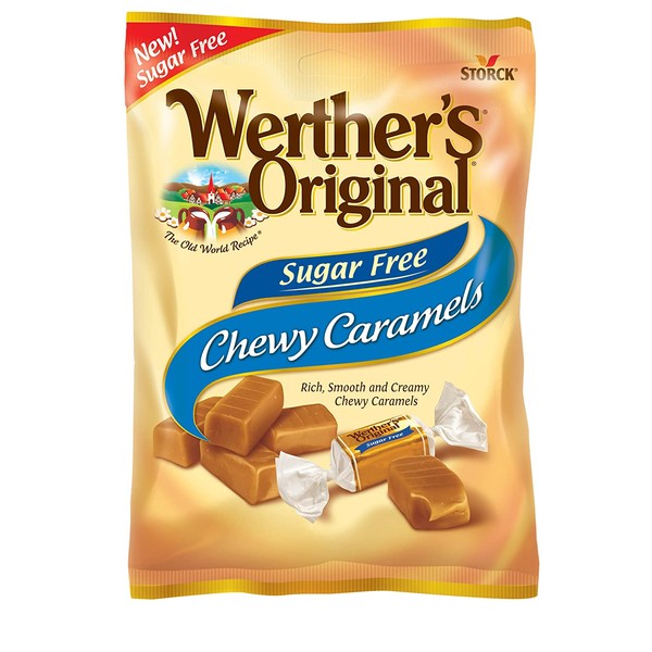 WERTHER'S ORIGINAL Sugar Free Chewy Caramels, 2.75 Ounce Bag (Pack of 12), Bulk Candy, Individually Wrapped Candy Caramels, Caramel Candy Sweets, Bag of Candy