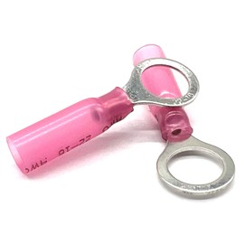 (1000 Pieces) Red Heat Shrink Marine Grade 3/8" Diameter Ring Connectors, American Wire Gauge 22-18