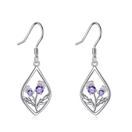 Scottish Thistle Earrings Sterling Silver Scotland Thistle Dangle Earrings Scottish Purple Jewelry Gifts for Women