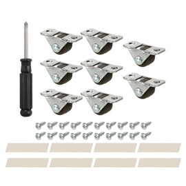 PATIKIL Mini Fixed Caster Wheel 0.5", 8 Pack Soft Plastic Rigid Roller with Metal Top Plate Screws for Furniture Small Cart, Brown