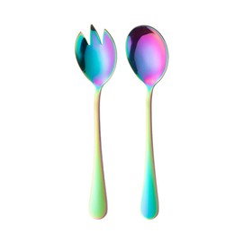 SHTGOI Salad Servers Set Stainless Steel Salad Fork Salad Spoon Metal Fork Spoon Serving Spoon for Hotel Buffet Dinner Banquet Restaurants Fruit Salad Camping Cutlery Rainbow