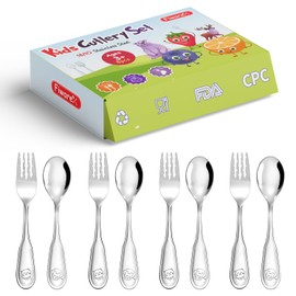 8-Piece Toddler Utensils,18/10 Stainless Steel Kids Silverware Forks and Spoons Set, Flatware with Dog & Cat Pattern for Children Ages 3-7 Year Old, Anti-Slip Forks, Mirror Polished, Dishwasher Safe