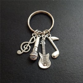 Music Keychain, Microphone and Guitar Keyring, Inspirational Jewelry for Music Lover
