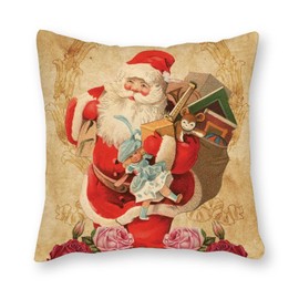 Santa Claus with A Doll Throw Pillow Cover 18 x 18 Inch Old Fashioned Santa Antique Victorian Christmas Pillowcase Decorative Cushion Case for Farmhouse Living Room Sofa Gift Ideas