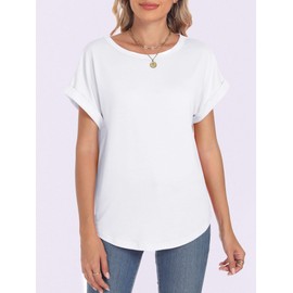 ANRABESS Womens Oversized Tops Summer Short Sleeve T Shirts Basic Solid Boxy Tee Casual Workout Going Out Outfits 2025 Spring White Medium