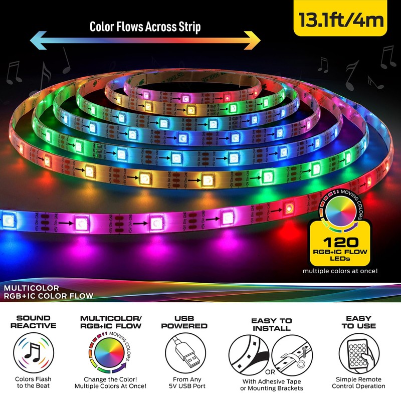 Monster 13.1ft Color Flow Multi-Color LED Light Strip, Indoor, Fun