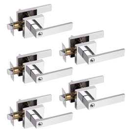 Probrico 5 Pack Keyed Entry Lever Locks for Exterior Door & Front Door, Heavy Duty Entrance Door Handles, Polished Chrome Universal Handing Hardware Lockset (Different Keys)