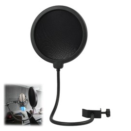 Microphone Pop Protection, Double Layer Foam Pop Filter Microphone, Universal Adjustable Clamp, Flexible Gooseneck, for Recording, Compatible with Blue Yeti, Audio Technica