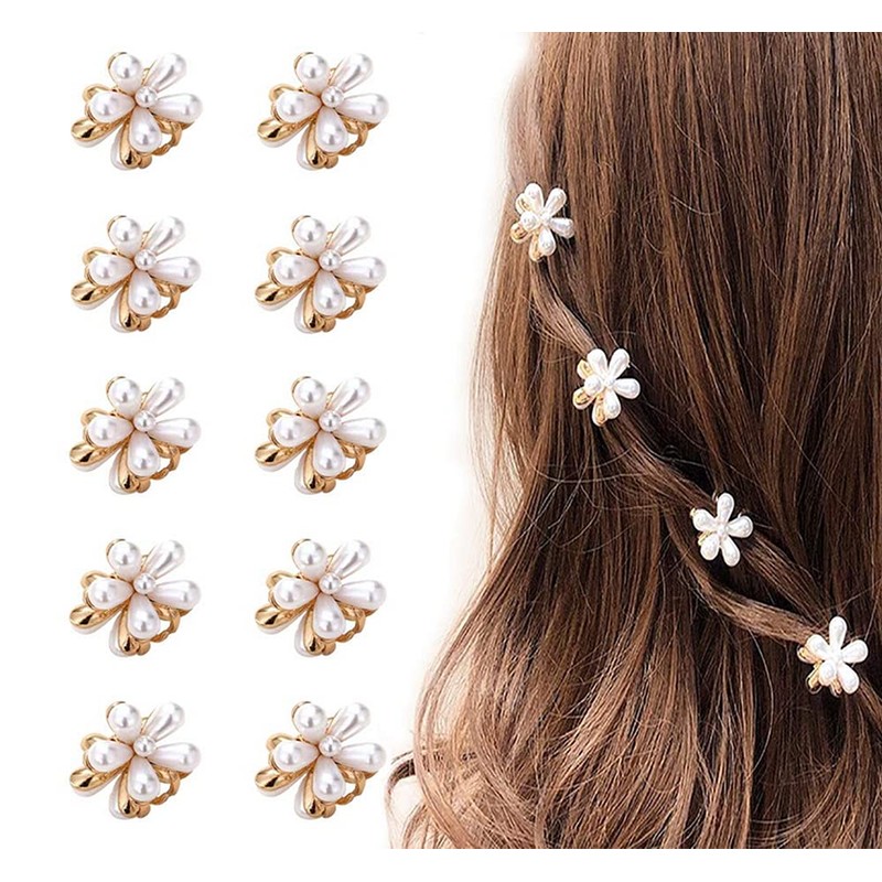 LINXI 10 Pcs Small Mini Pearl Claw Clips with Flower