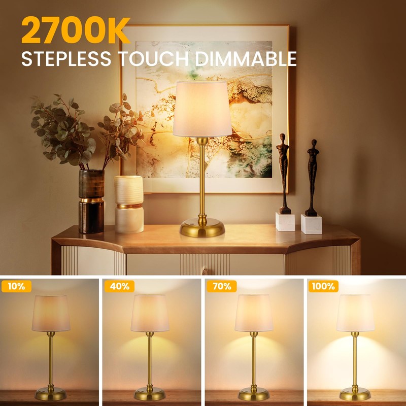 Small Cordless Table Lamp Touch Control, 6000mAh Battery Powered, Low