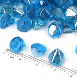 Skyflame 10-Pound Fire Glass Diamonds for Fire Pit Fireplace Landscaping, 1 Inch Reflective Glass Fire-Diamonds, Caribbean Blue