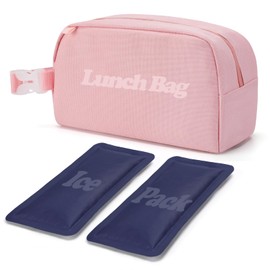 Small Freezable Lunch Bag with 2 Gel Ice Packs - Leak-proof Cooler Snack Bag for Kids Girls, Summer Insulated Lunch Box for School Travel, Pink