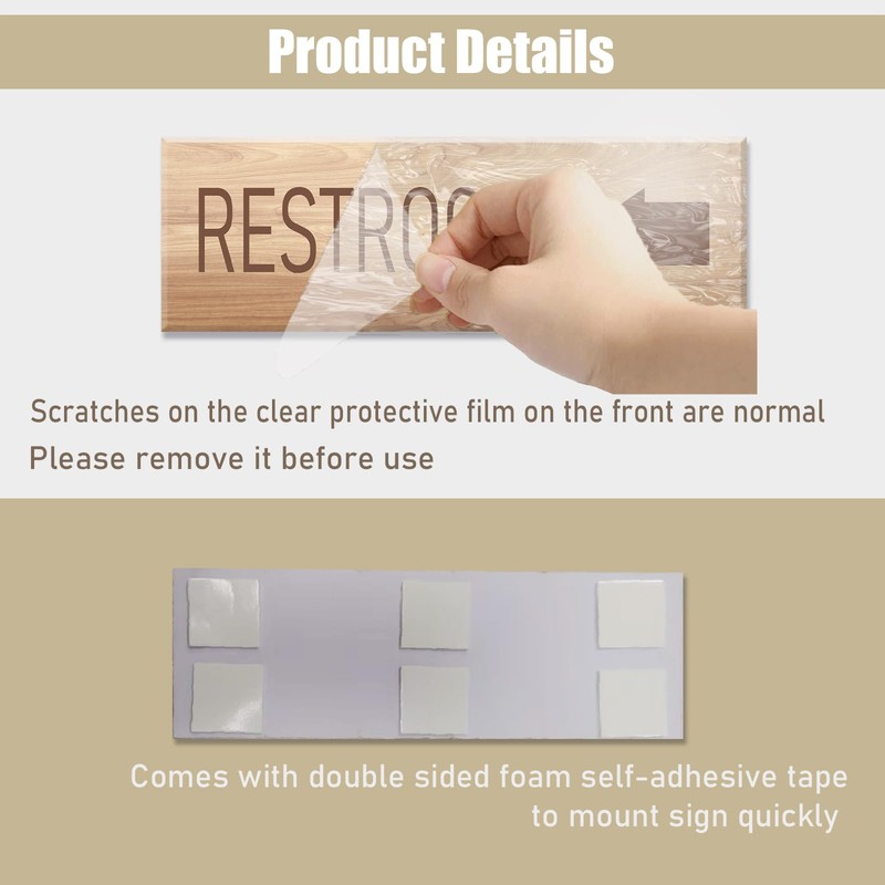 9"x3" Restroom Left Arrow Directional Sign Self-adhesive Door Wall Window