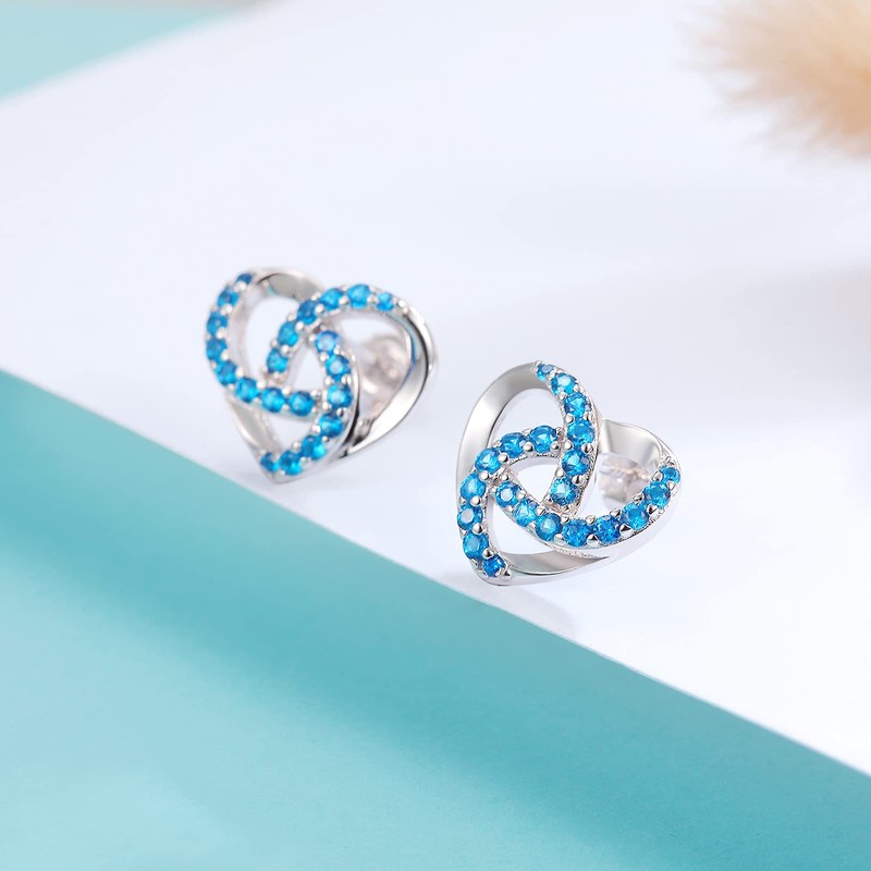 Qings Heart-Shaped Tanzanite Earrings Blue Heart Studs Silver-S925 December Birthstone