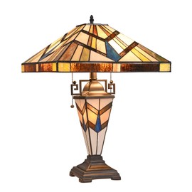 Capulina Tiffany Table Light, 3-Light Tiffany Style Table Lamp with Night Light, W16" X H24" Mission Style Stained Glass Table Lamp, Double Lit Tiffany Style Desk Lamp for Living Room, Bedroom
