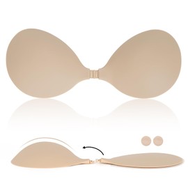 Szzydng Adhesive Strapless Bra for Women, Sticky Seamless Invisible Push up Bras with Storage Bag, Backless Solid Silicone Pasties Nipple Cover for Wedding/Party/Events, Comfortable & Reusable, Cup A