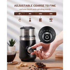 SHARDOR Electric Super Silent Blade Coffee Grinder, Timed Grind Control Rotary Knob, Adjustable Coarse to Fine for Coffee Beans, Spices & Herbs, with 1 Removable Stainless Steel Bowl, Black