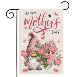 Happy Mother's Day Garden Flags for Outside 12x18 Inch Double Sided,Gnome with Carnation Flowers Small Yard Flags,Gift for Mom Grandmom Spring Decoration for Farmhouse Patio Outdoor
