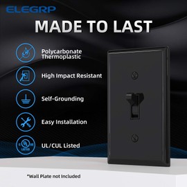 ELEGRP 4 Way Toggle Light Switch, 15 Amp, 120-277V, Toggle Framed AC Quiet Switch, in Wall On/Off, Self-Grounding, Residential and Commercial Grade, UL Listed (5 Pack, Glossy Black)