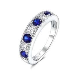 CAIDIKA Blue Sapphire Rings for Women S925 Sterling Silver Wedding Bands CZ& Sapphire Birthstone Ring for Her
