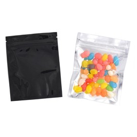 100 Pcs Reclosable 10.2x12.7cm/4x5inch Clear Colorful Mylar Foil Flat Ziplock Bag Sample Pouch Heat Sealable Aluminum Foil Bags Food Storage Coffee Candy Foil Grip Seal Wrap (Black)