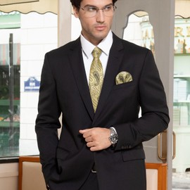 HISDERN Paisley Floral Wedding Tie Handkerchief Woven Classic Men's Necktie & Pocket Square Set,Gold / Black,One Size