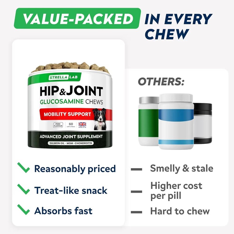 STRELLALAB Glucosamine Treats for Dogs - Joint Supplement w/Omega-3 Fish