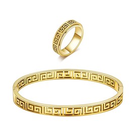 Bcenoilua Jewellery Set for Women 18K Gold-Plated Rings and Bracelet with Greek Stainless Steel Jewellery Sets for Gifts Valentine's Day Mother's Day Gifts Birthday, Alloy Steel