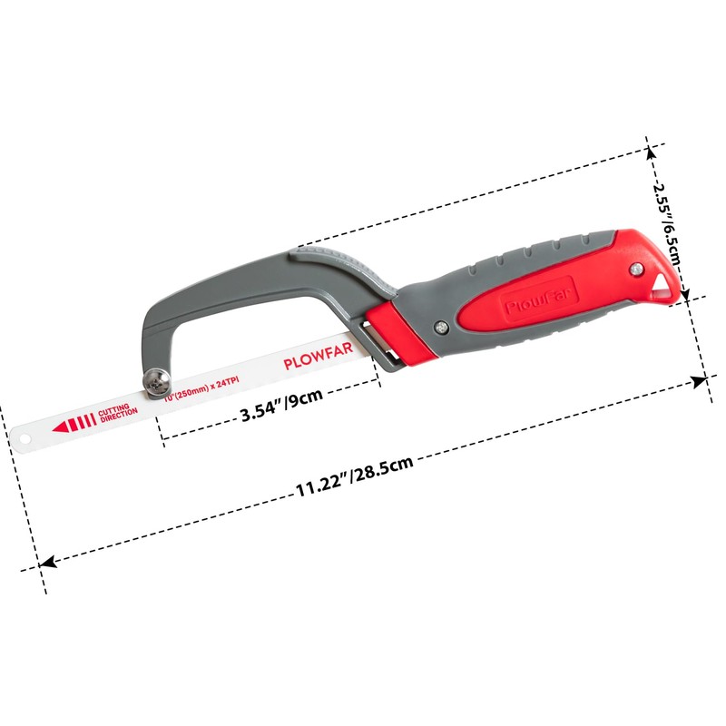 PLOWFAR Aluminum Frame Mini Hacksaw with 250mm Flexible Bi-Metal HSS