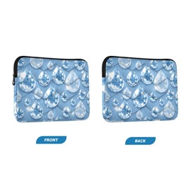 Zipper Laptop Messenger Bag, Case Sleeve Suitable for 15 in to 16 in Notebook Bag, Shoulder Strap Tablet Briefcase Print Glitter Blue Rain Droplet Gems Seamless