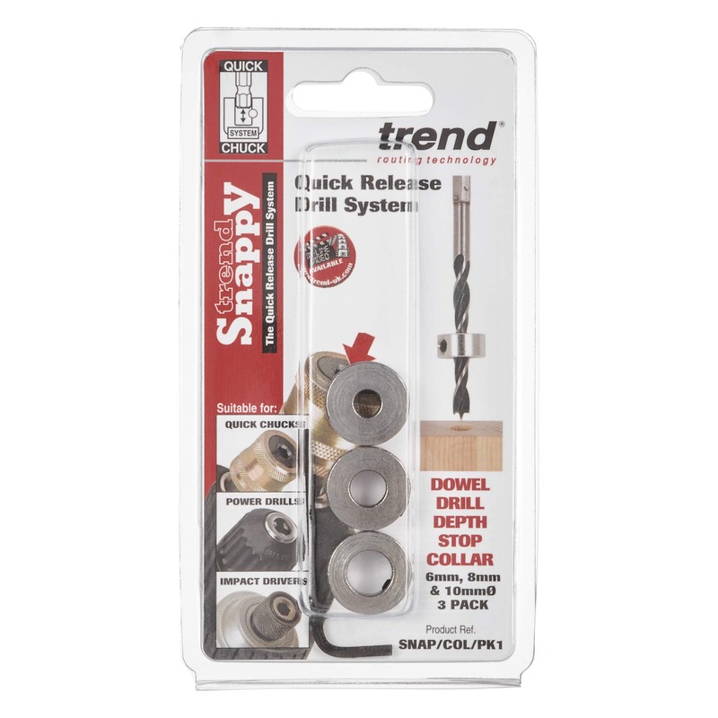 Trend Snappy 3-Piece Drill Depth Collar Pack, 6mm, 8mm, 10mm,