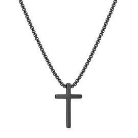 ilasif Stainless Steel Cross Necklace for Men, Silver/Black Cross Pedant Necklace with 50cm Chain, Religious Jewelry Gifts for Birthday Fathers Day Confirmation Graduation Christmas (Black)