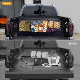 Envelope Style Cargo Net Compatible with Chevy Silverado 1500 2013-2025 & GMC Sierra 1500, Highly Elastic Truck Bed Cargo Net for Silverado Sierra 1500 Accessories, Storage Bag-Carabiners