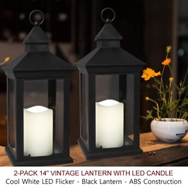 Bright Zeal 2-Pack 14" Candle Lanterns Outdoor Waterproof Decorative Lights with Timer - Cool White Decorative Indoor LED Lanterns Battery Operated