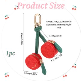 Cherry Design Coin Purse Charm, Handmade Mini Zipper Pouch Keychain, Red and Green, Small Coin Pouch Change Purse for Backpack Decoration