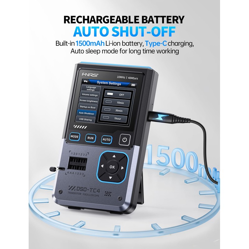 FNIRSI DSO-TC4 Handheld Oscilloscope, 10MHz Bandwidth 48MSa/s Sampling Rate Digital