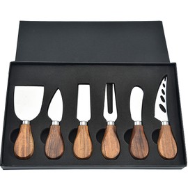 6Pcs Cheese Knife Set,Cheese Knives Cheese Slicer Cheese Cutter Cheese Fork,Cheese Spreading Knife,Wood Handle Stainless Steel Slicer for Charcuterie Boards Cutlery Gift Set Cheese Knife Collection