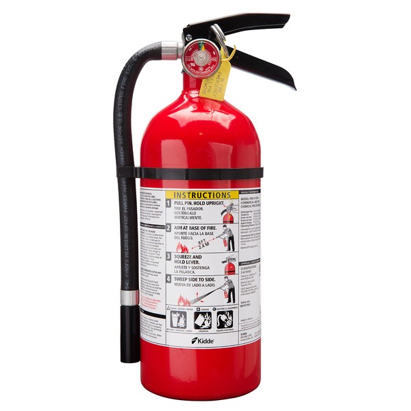 Kidde Pro 210 2A:10-B:C Fire Extinguisher, Rechargeable, Multi-Purpose for Home & Office, 4 lbs., Mounting Bracket Included , Red