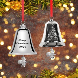 Kyoryuger Christmas Deocration Christmas Bell 2024 Memory Christmas Bell Ornaments for Christmas Tree Christmas Wreath Hanging Decorative Bells for Doors Walls Windows Sliver Christmas Bells