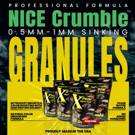 Xtreme Nice Crumbles - Color Enhancer for Small to Medium Fish - Max Protein Formula, Resealable Pouch, Ideal Supplementary Fish Food - USA Farm Grown (10oz)