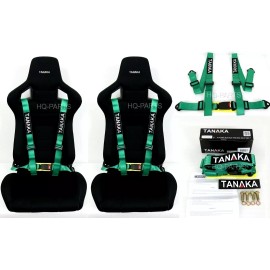 TANAKA 2 X TANAKA UNIVERSAL GREEN 4 POINT BUCKLE RACING SEAT BELT HARNESS