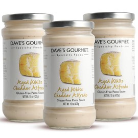 Dave's Gourmet Aged White Cheddar Alfredo Pasta Sauce - Rich & Creamy Flavor - Alfredo Sauce - Ideal for Pasta, White Pizza, Enchiladas & More - Gluten Free - 15oz Jar (Pack of 3)